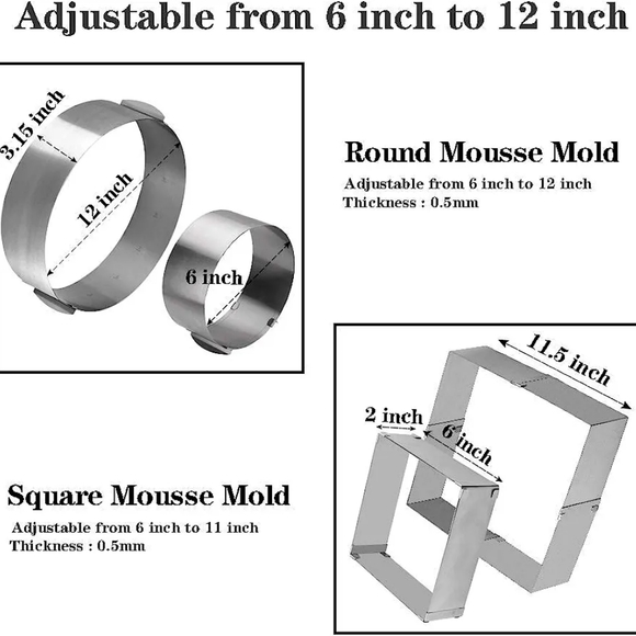 Adjustable Cake Mold Ring 6-12 Inch Mousse Ring Stainless Steel Cake Mold Baking - Picture 6 of 6